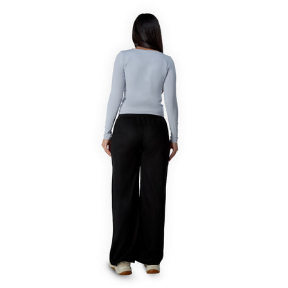 High Waist Rip Pants Split Legs In Black