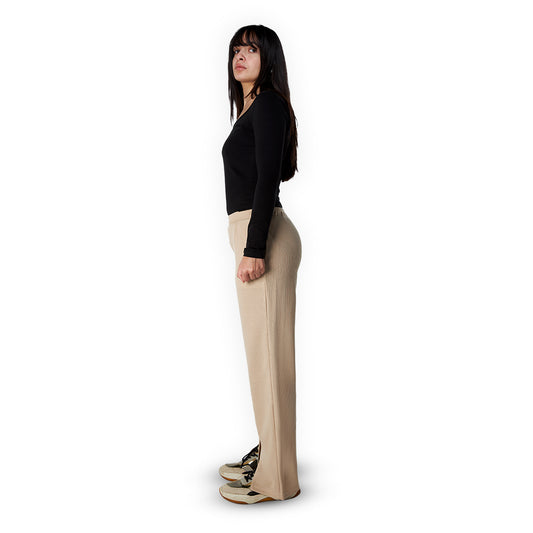 High Waist Rip Pants Split Legs In Beige