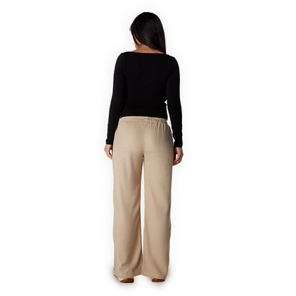 High Waist Rip Pants Split Legs In Beige