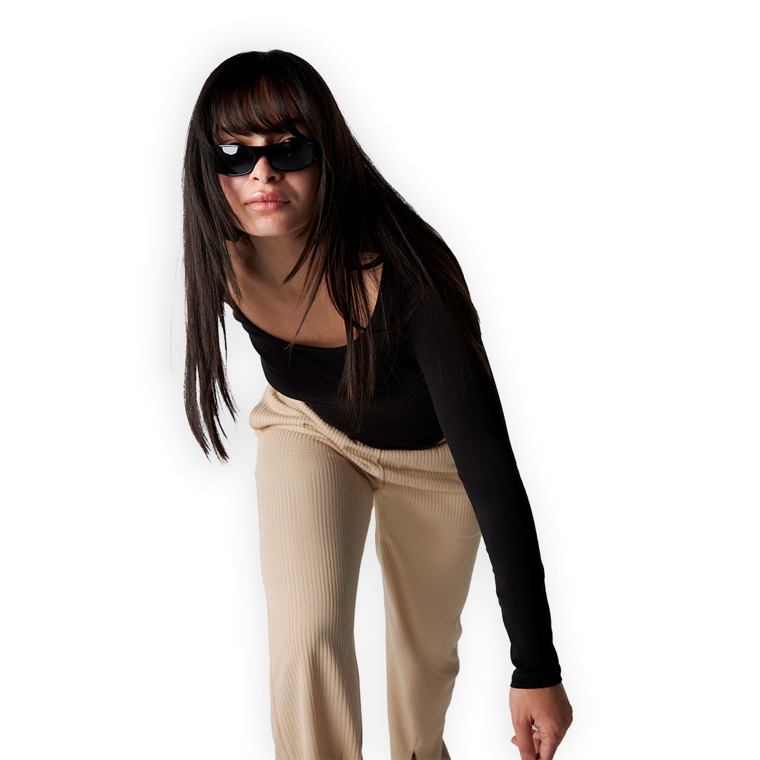 High Waist Rip Pants Split Legs In Beige