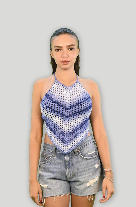 Sea Water Halter Neck Crochet Top