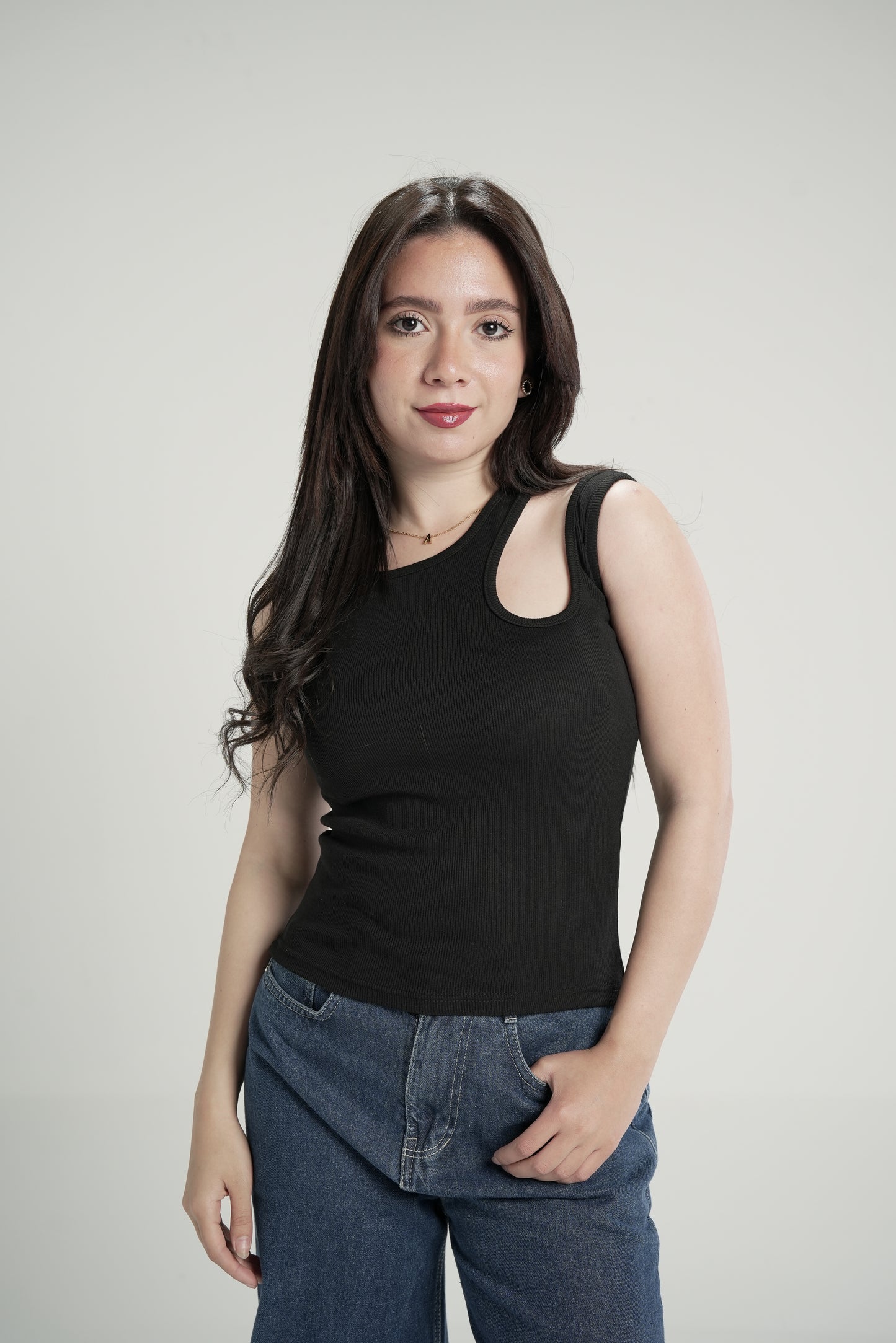 Cutout Shoulder Top - Black