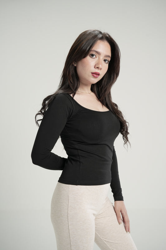 Long Sleeve Basic Top In Black