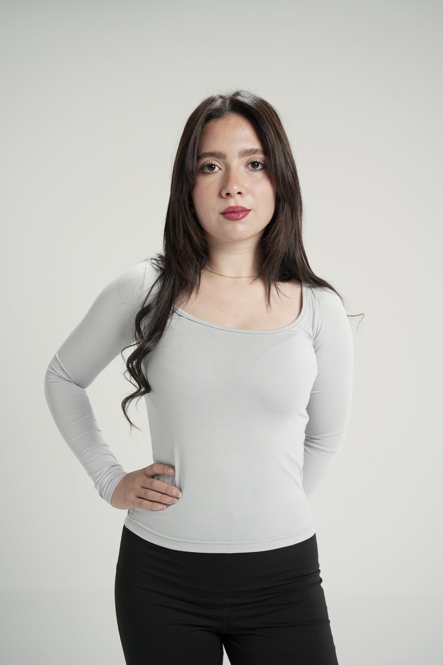 Long Sleeve Basic Top In Grey